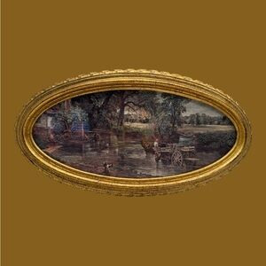 Vintage Oval Picture Gold Tone Frame The Hay Wain John Constable Landscape 60s